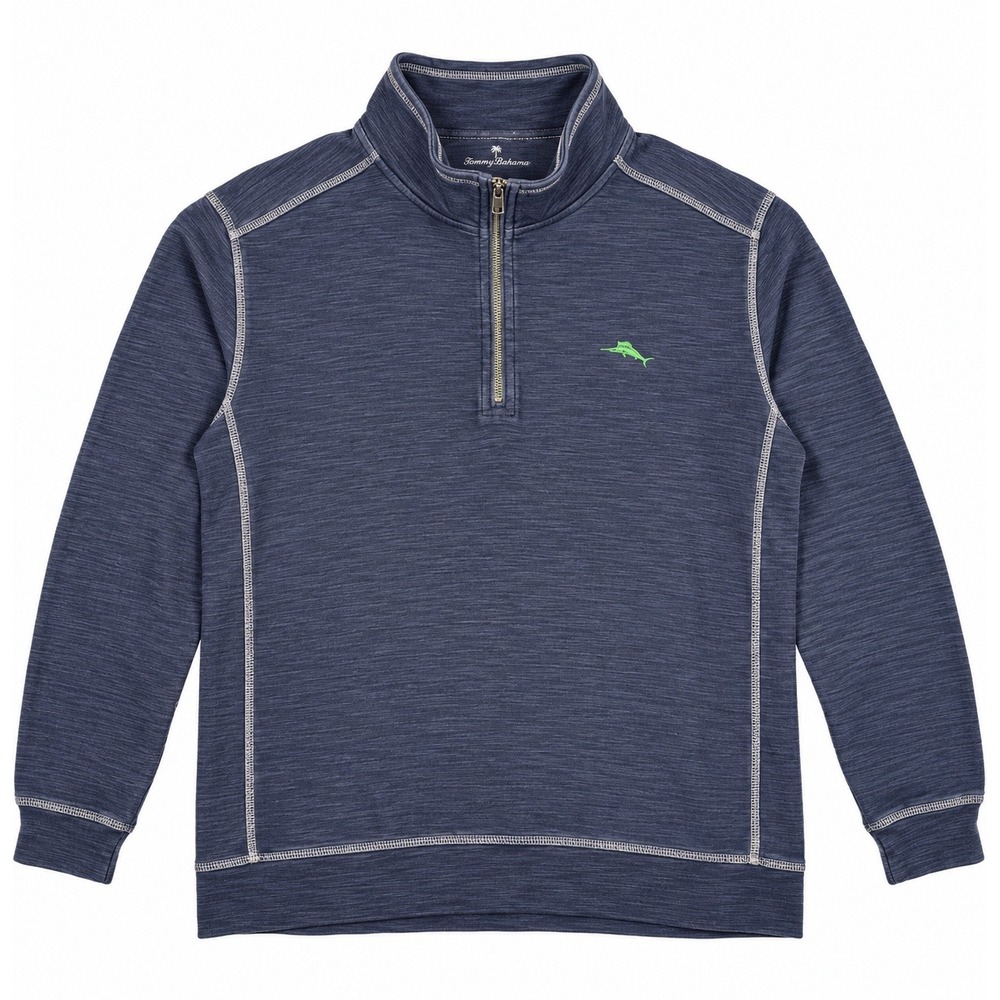 Tommy Bahama Tobago Bay Pima Cotton Blend Half Zip Blue Sweatshirt Quiet Luxury